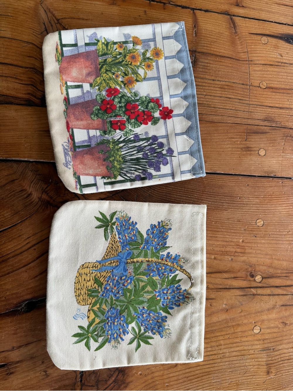 Garden Floral Cosmetic Velcro Pouches - Blue, Red and Green